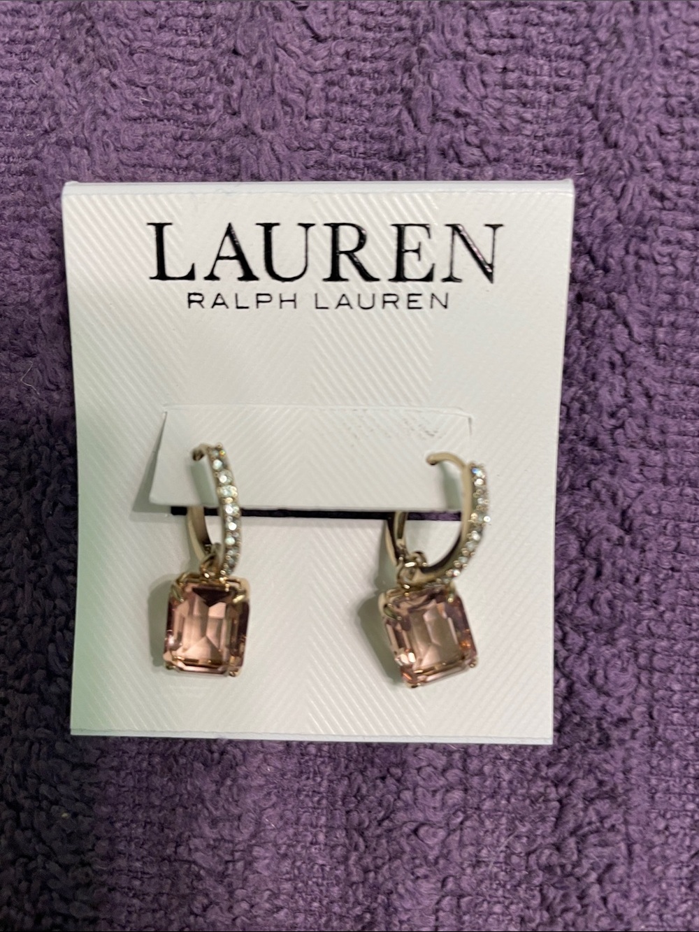 Lauren Ralph Lauren Gold-Tone Hoop Earrings with Blush Crystal Drops